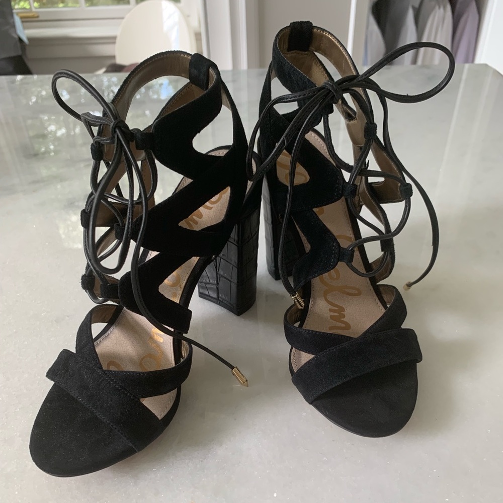 Sam Edelman black faux suede cage sandal 7